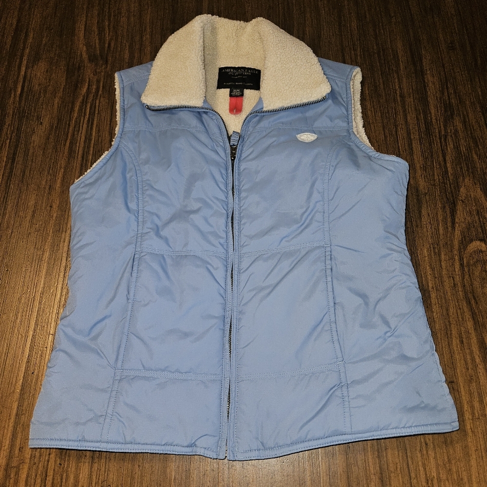 AMERICAN EAGLE retro med puffy retro vest nylon baby-blue snowflake